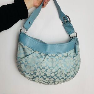 Coach Vintage Y2K Blue Signature Canvas and Leather Hobo Large Shoulder Bag